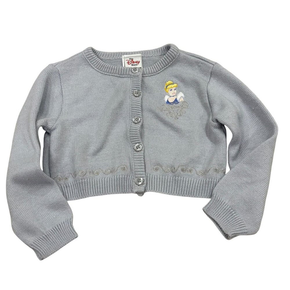 Disney Store Vintage Cinderella Cardigan Sweater 3T Embroidered Silver & Blue